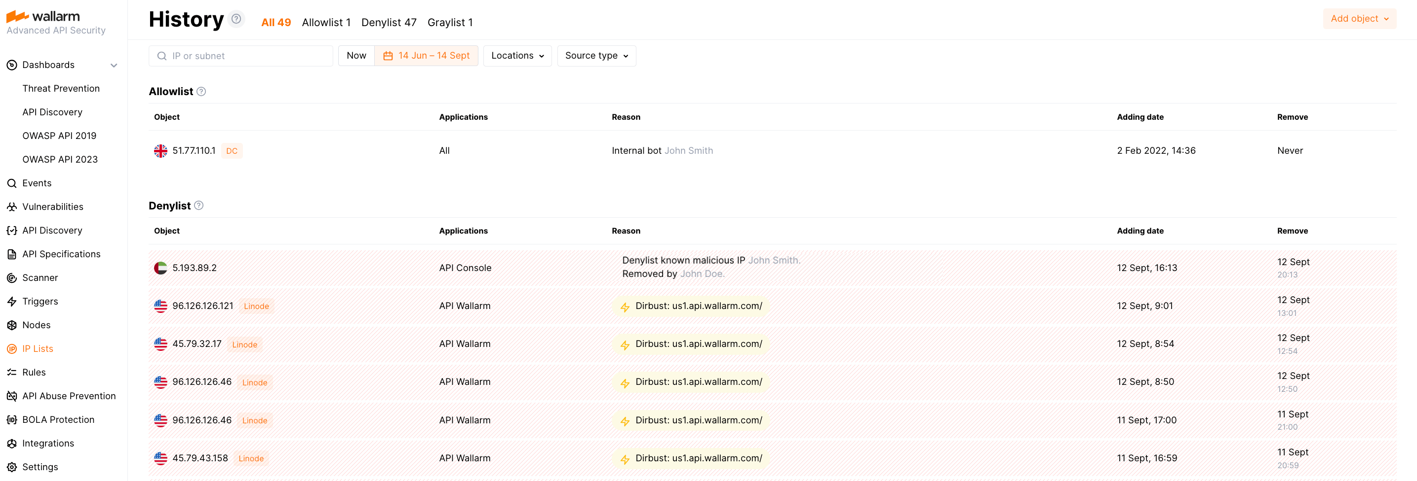 IP List history